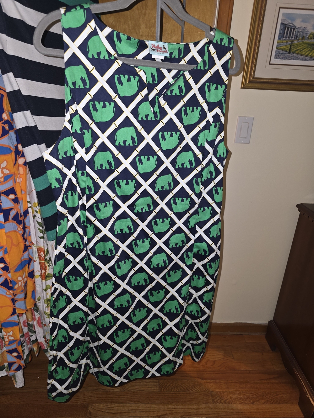 Green Elephant-Print A-Line Dress By Haley and the Hound